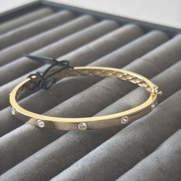 Rachel Zoe 925 Sterling Silver Gold Plated Bangle Bracelet w 5 CZ studs - Picture 4 of 16